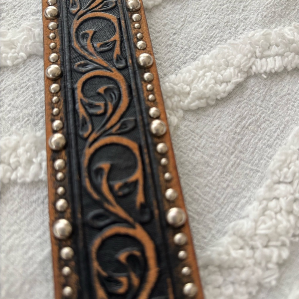 Black and Brown Embossed Leather Belt